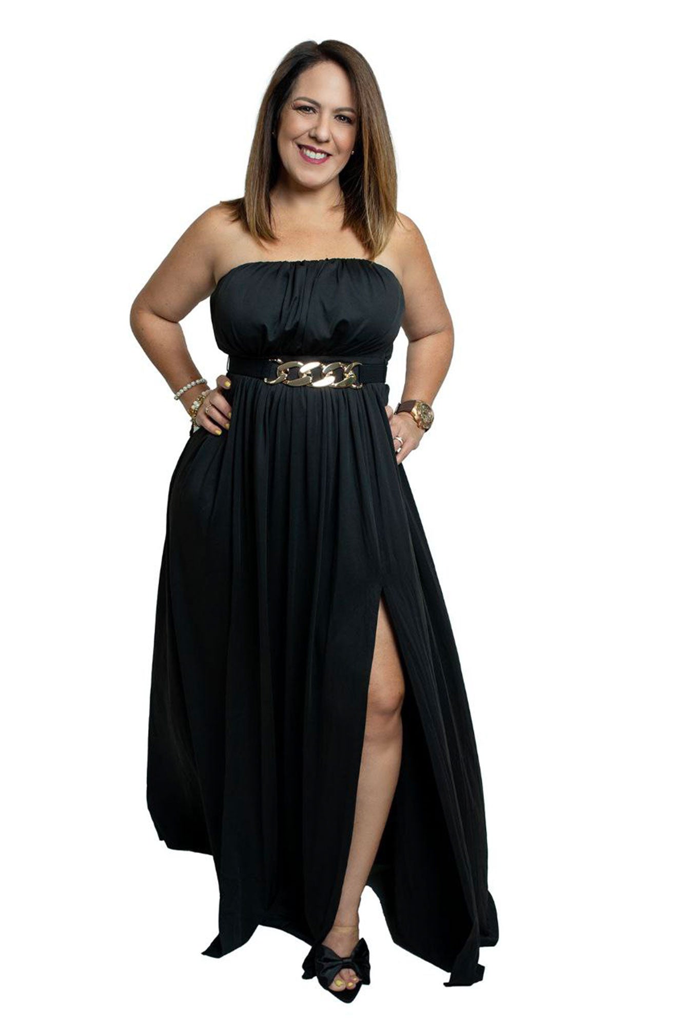En respuesta a la opción atributo Vestido negro largo elegante strapless | SHOP SACOLEIRA