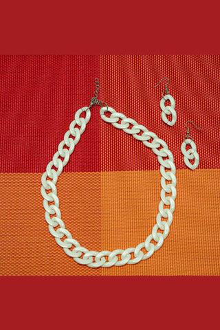 Comprar wh-white Set de aretes y collar de cadena en acrílico multicolor de moda con eslabones gruesos