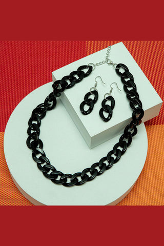 Comprar bk-black Set de aretes y collar de cadena en acrílico multicolor de moda con eslabones gruesos