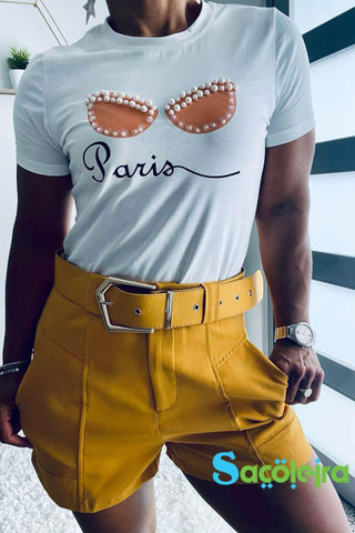 Comprar white Blusa con apliques de perlas y estampado &quot;Paris&quot;