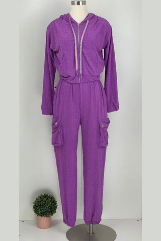 Buy purple Set de sudadera con capucha y pantalón con bolsillos