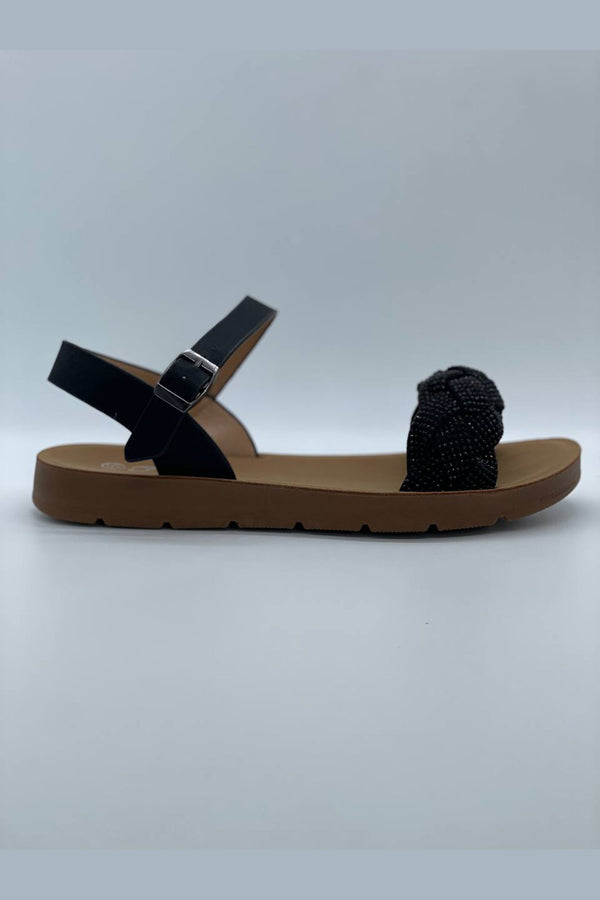Sandalias planas de correa al talón y diseño trenzado
