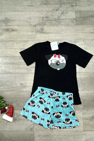 Buy black-perrito Pijama de top y short estampadas