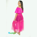 TRANSPARENT FUCHSIA LONG TOP WITH SIDE BOW AND BARE SHOULDERS