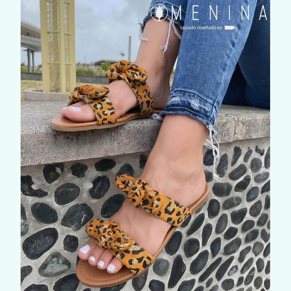 DULCE-4 FLIP FLOP SANDAL IN ANIMAL PRINT WITH BOW