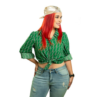 Buy green LONG SLEEVE TOP WITH BUTTONS AND BOW PRINT