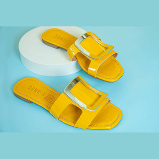 Buy mostaza STREET-3 FLAT SANDAL IN PATENT LEATHER