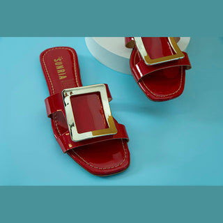 Buy red STREET-3 FLAT SANDAL IN PATENT LEATHER