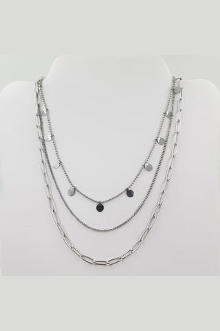 Comprar silver Collar de 3 niveles en mix de cadenas y dijes circulares
