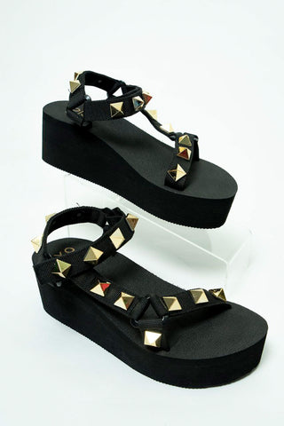 Buy black Casual platform sandals with velcro and studs