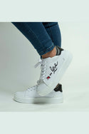 White sneakers with color detail and In love design