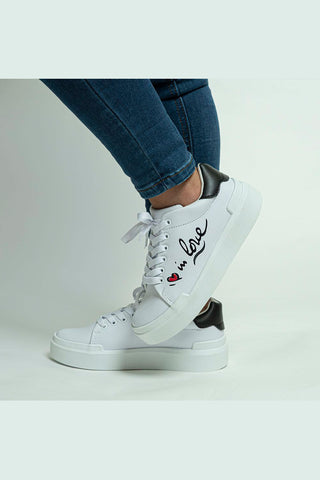 Buy black White sneakers with color detail and In love design