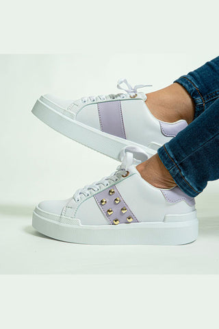 Buy lilac Paloma white sneakers with studs and pastel color detail