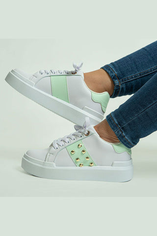 Buy green Paloma white sneakers with studs and pastel color detail
