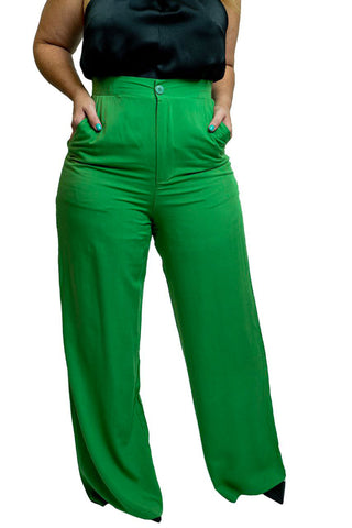 Buy green Pantalón fresco de tiro alto y bota ancha