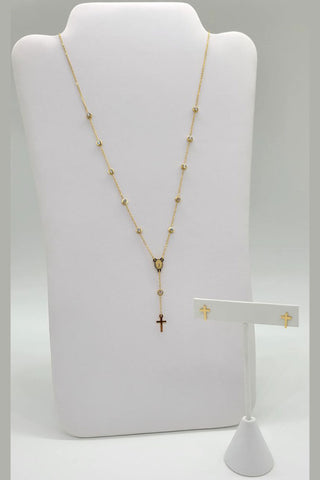 Set de rosario y aretes en forma de cruz
