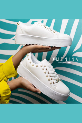 Buy white Sneakers de plataforma con perlas y cordones