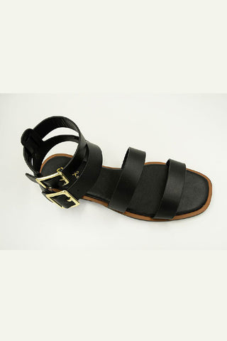 Buy black Sandalias planas de doble correa al tobillo estilo gladiador
