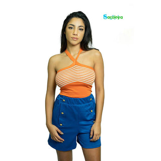 Buy blue HIGH WAIST SHORTS WITH BUTTONS