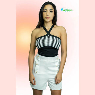 Buy white HIGH WAIST SHORTS WITH BUTTONS