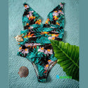 PLUS ONE PIECE SWIMSUIT WITH LONG NECKLINE WITH FLOWERS AND LEAVES