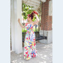 Daniela Droz LONG DRESS WITH RUFFLED FLOWERS AND BARE SHOULDER