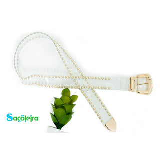 Buy clear-gold TRANSPARENT BELT WITH GOLD STUDS AND SNAPS