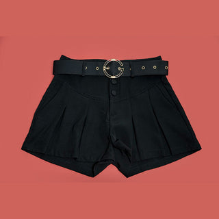 Comprar black Short plisado con cinturón y botones