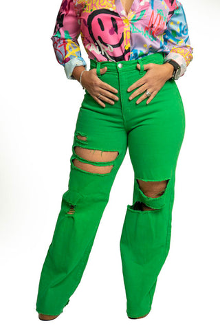 Comprar green Pantalón de tiro alto con aberturas en ambas botas