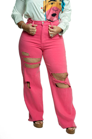 Buy fucsia High-waisted pants with openings in both boots