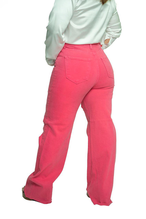 High-waisted pants with openings in both boots