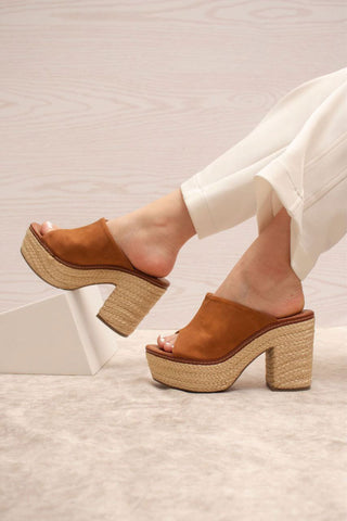 Buy tan Swedish style heels with braided jute sole