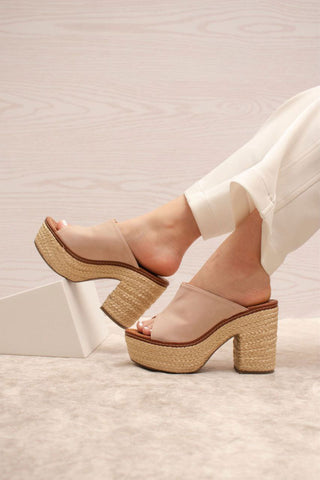 Buy blush Swedish style heels with braided jute sole