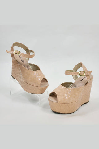Buy nude Open Toe Ankle Strap Platforms