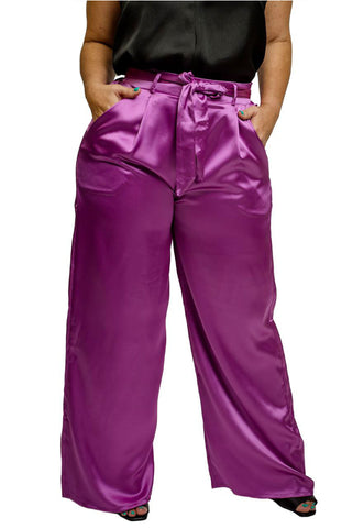 Comprar purple Pantalón bota ancha con cinturón