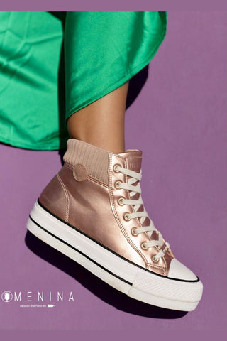 Buy rose-gold Sneakers de bota con cordones en colores metálicos