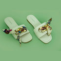 GETAWAY-1 WHITE FLAT SANDALS WITH FABRIC DECORATION