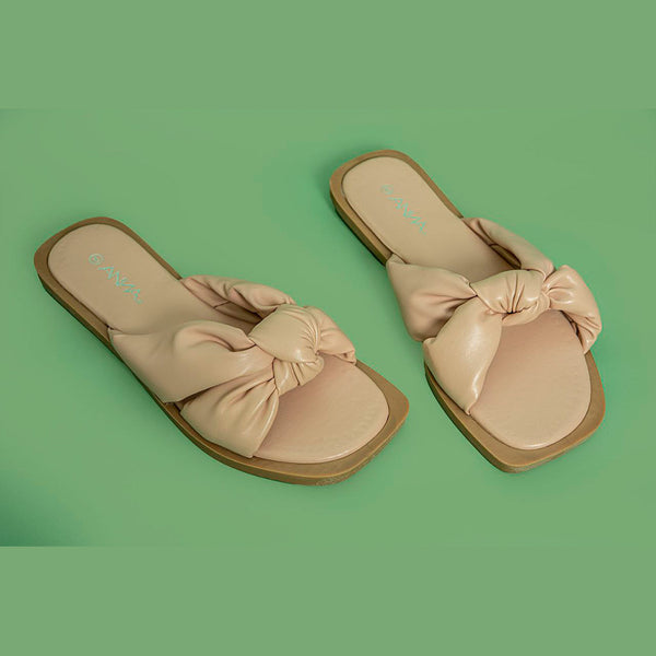 ZORA-2 FLAT SANDALS WITH KNOT IN NEUTRAL COLORS