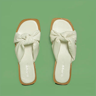 ZORA-2 FLAT SANDALS WITH KNOT IN NEUTRAL COLORS