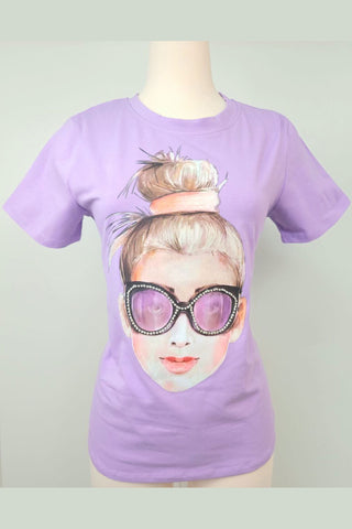 Buy lilac Top con estampado de rostro de mujer