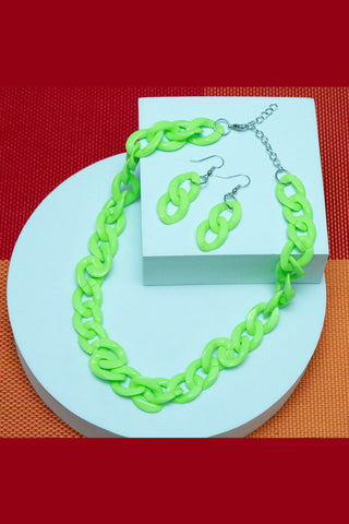 Comprar gr-green Set de aretes y collar de cadena en acrílico multicolor de moda con eslabones gruesos