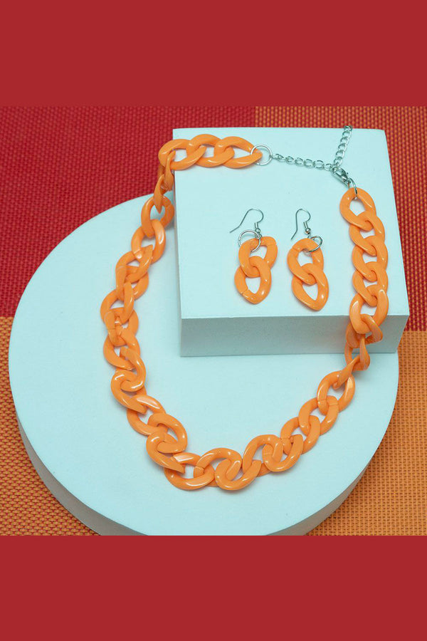 Set de aretes y collar de cadena en acrílico multicolor de moda con eslabones gruesos