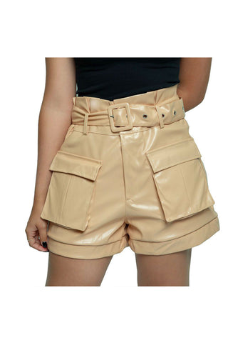 Comprar beige Shorts paper bag en sintético con bolsillos y cinturón