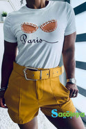 Blusa con apliques de perlas y estampado "Paris"